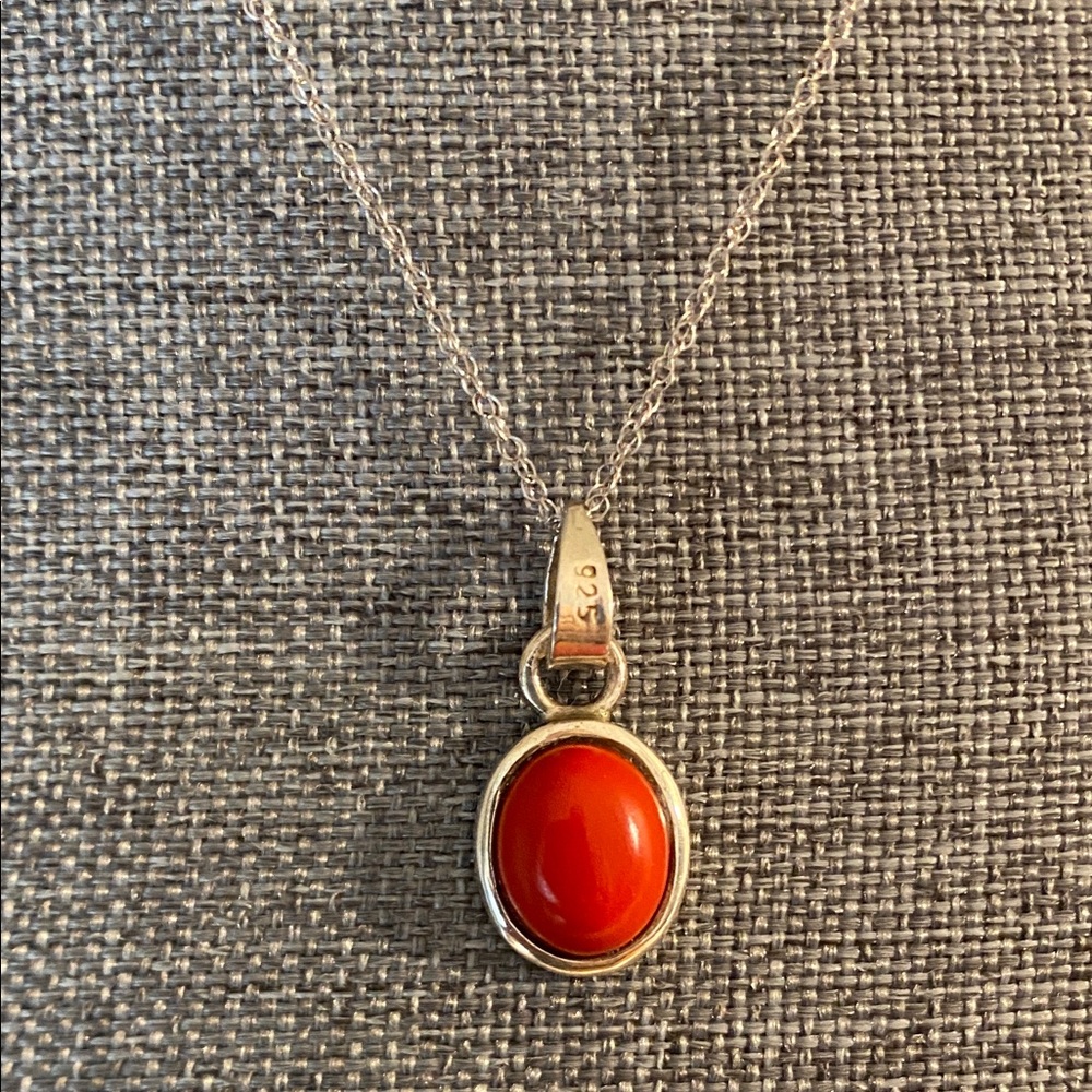Vintage Sterling Silver Necklace with Vibrant Red Pendant